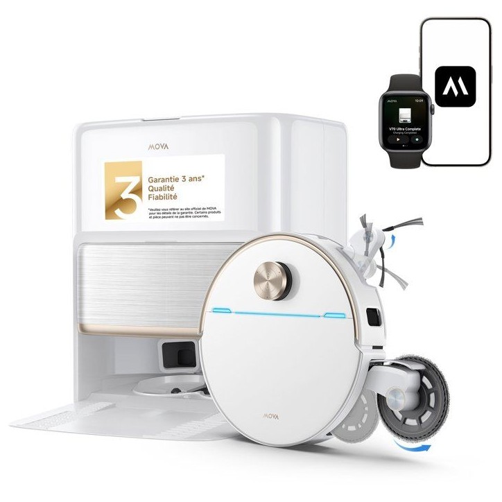 Robot aspirateur laveur - MOVA V70 ULTRA COMPLETE - 40 000 Pa - 140 min - 300 ml - Blanc Robot aspirateur laveur - MOVA V70 ULTRA COMPLETE - 40 000 Pa - 140 min - 300 ml - Blanc