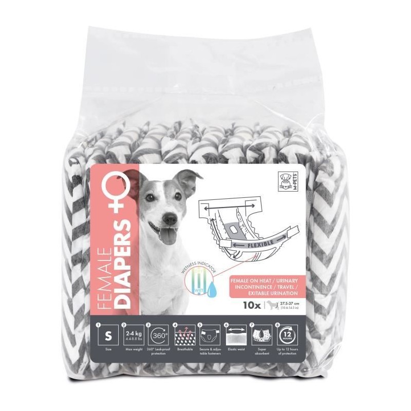 Couches pour chien - M PETS - DIAPERS - Femelle S x10 - Tour de taille