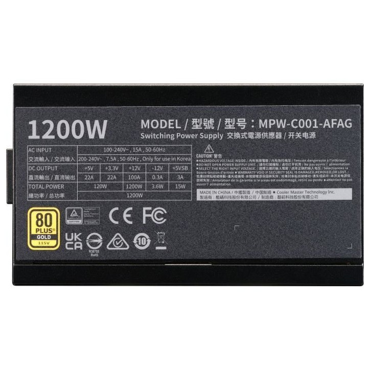 Alimentation - COOLER MASTER - ELITE Gold 1200W - 80 Plus - ATX 3.1 Alimentation - COOLER MASTER - ELITE Gold 1200W - 80 Plus - ATX 3.1