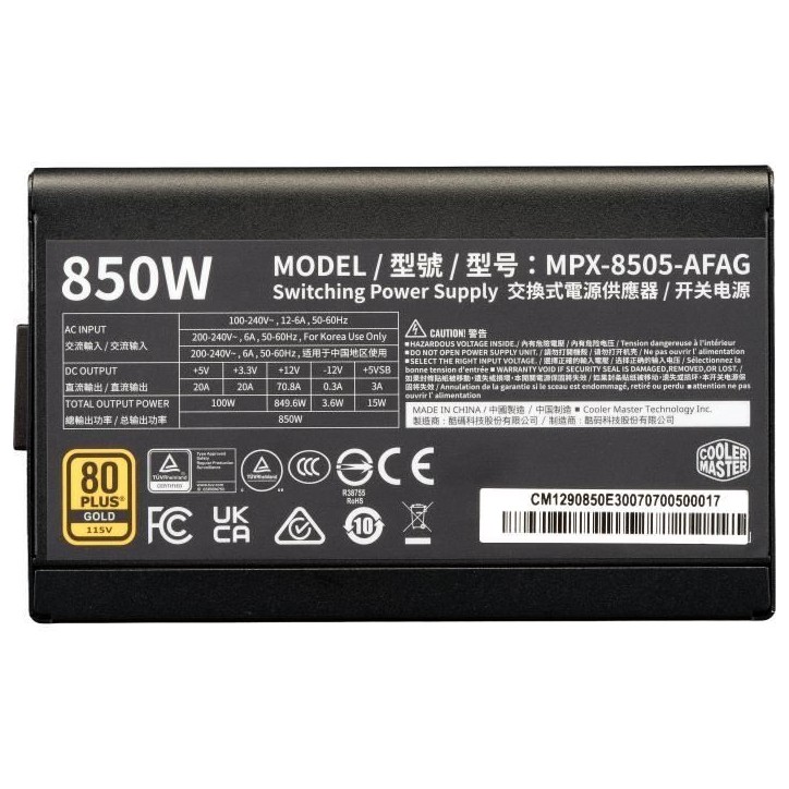 Alimentation - COOLER MASTER - ELITE GOLD 850W - 80 Plus - ATX 3.1 Alimentation - COOLER MASTER - ELITE GOLD 850W - 80 Plus - ATX 3.1