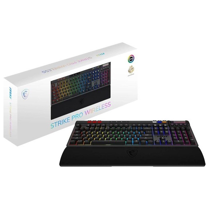 Clavier gamer sans fil - Switches Kailh Midnight Pro Silent - MSI STRIKE PRO Wireless - Format standard - RGB - Noir Clavier gamer sans fil - Switches Kailh Midnight Pro Silent - MSI STRIKE PRO Wireless - Format standard - RGB - Noir