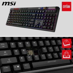 Clavier gamer sans fil - Switches Kailh Midnight Pro Silent - MSI STRIKE PRO Wireless - Format standard - RGB - Noir