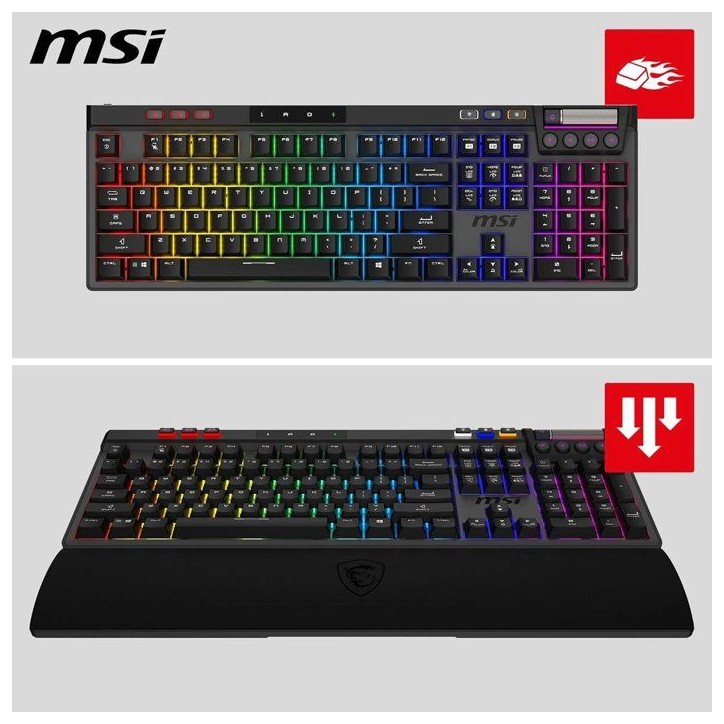 Clavier gamer sans fil - Switches Kailh Midnight Pro Silent - MSI STRIKE PRO Wireless - Format standard - RGB - Noir Clavier gamer sans fil - Switches Kailh Midnight Pro Silent - MSI STRIKE PRO Wireless - Format standard - RGB - Noir