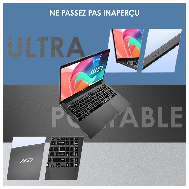 PC Portable - MSI Modern 15 F13MG-698XFR - Sans Windows - 15,6 FHD IPS - Intel Core i3-1315U - 16Go - 512Go SSD PC Portable - MSI Modern 15 F13MG-698XFR - Sans Windows - 15,6 FHD IPS - Intel Core i3-1315U - 16Go - 512Go SSD