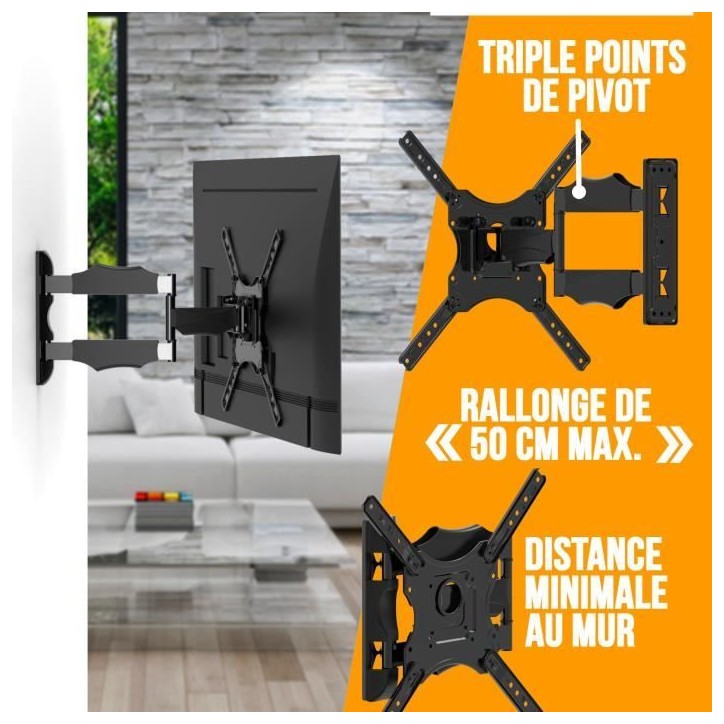 NANOOK Support Mural orientable pour téléviseurs 32-55 Pouces - Inclinable - Support Mural pour téléviseurs LCD, LED, QLED e NANOOK Support Mural orientable pour téléviseurs 32-55 Pouces - Inclinable - Support Mural pour téléviseurs LCD, LED, QLED e