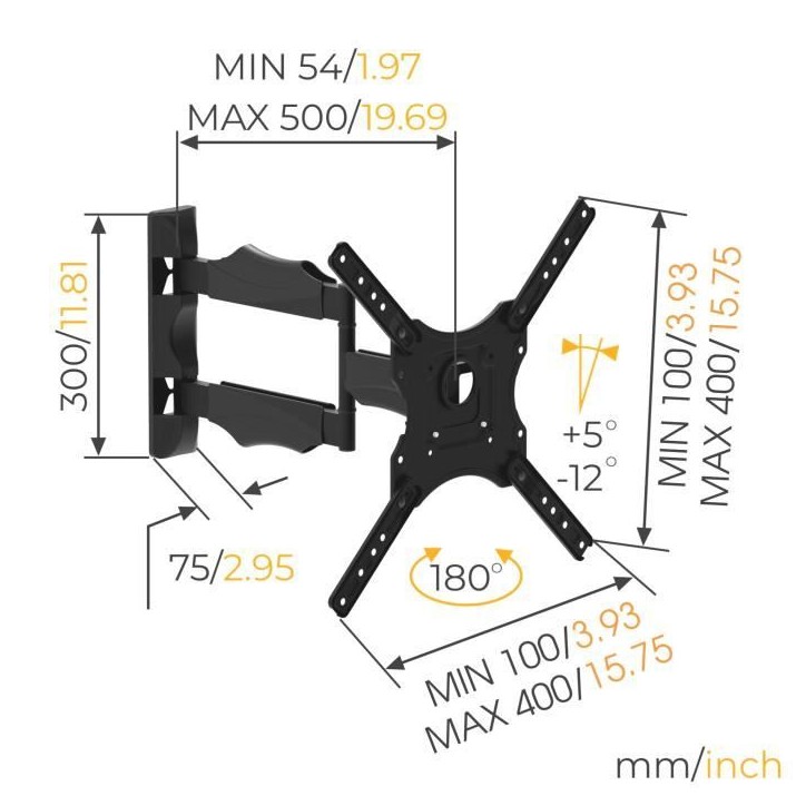 NANOOK Support Mural orientable pour téléviseurs 32-55 Pouces - Inclinable - Support Mural pour téléviseurs LCD, LED, QLED e NANOOK Support Mural orientable pour téléviseurs 32-55 Pouces - Inclinable - Support Mural pour téléviseurs LCD, LED, QLED e
