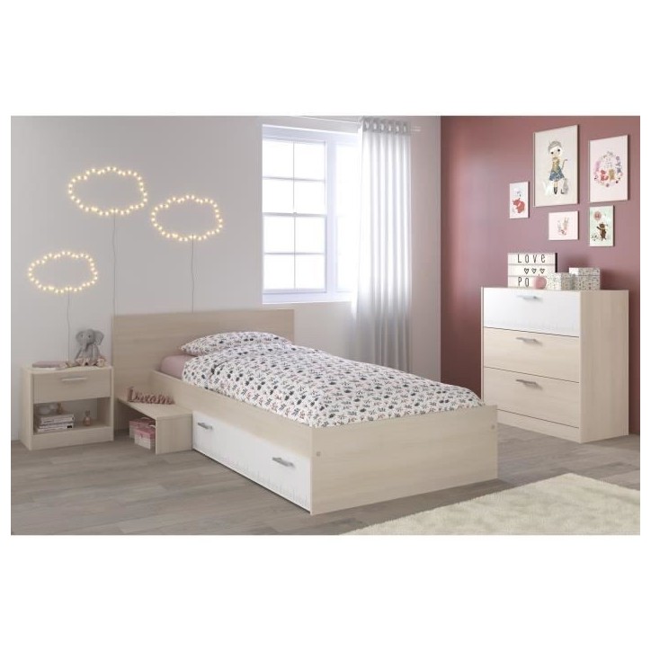 PARISOT Chambre Enfant Complete style contemporain décor acacia clair et blanc - l 90 x L 190 cm - CHARLEMAGNE PARISOT Chambre Enfant Complete style contemporain décor acacia clair et blanc - l 90 x L 190 cm - CHARLEMAGNE