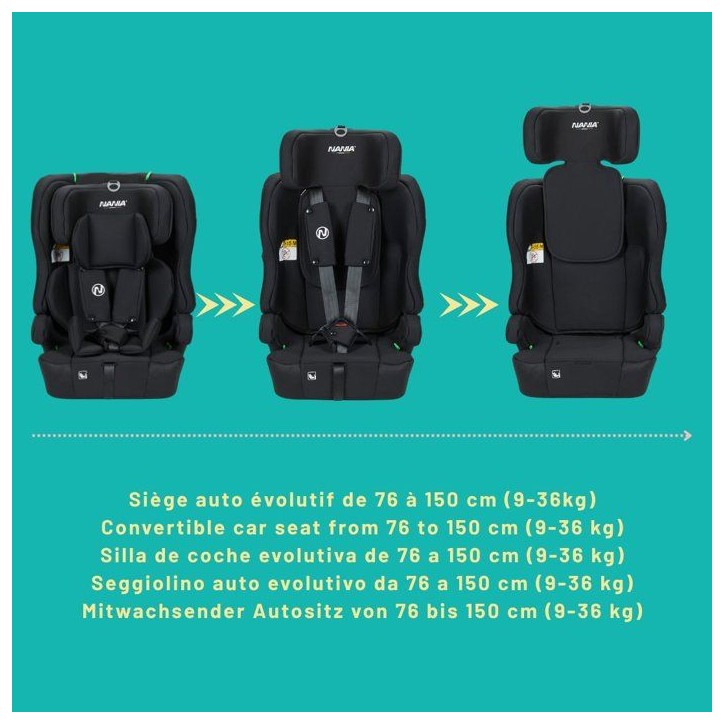 Siege auto - NANIA - RIO - Groupe 1/2/3 - 76-150 cm - I-Size - Réducteur - Noir Siege auto - NANIA - RIO - Groupe 1/2/3 - 76-150 cm - I-Size - Réducteur - Noir