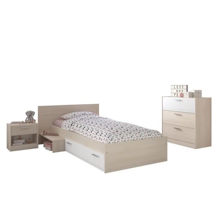 PARISOT Chambre Enfant Complete style contemporain décor acacia clair et blanc - l 90 x L 190 cm - CHARLEMAGNE PARISOT Chambre Enfant Complete style contemporain décor acacia clair et blanc - l 90 x L 190 cm - CHARLEMAGNE