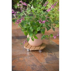 Support de pot a roulettes - NATURE - WPC - H8,6 x Ø38 cm - 4 roulett