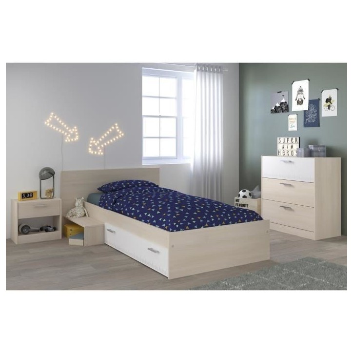 PARISOT Chambre Enfant Complete style contemporain décor acacia clair et blanc - l 90 x L 190 cm - CHARLEMAGNE PARISOT Chambre Enfant Complete style contemporain décor acacia clair et blanc - l 90 x L 190 cm - CHARLEMAGNE