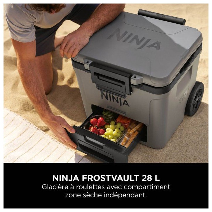Glaciere roulante NINJA - FrostVault FB230EUGY - avec zone seche - Rigide - 28L - Grise Glaciere roulante NINJA - FrostVault FB230EUGY - avec zone seche - Rigide - 28L - Grise