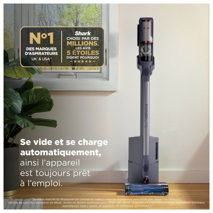 Aspirateur Balai sans fil SHARK PowerLite BU3621EUT - Vidage automatique 1,3 L - Autonomie 40 min - FloorDetect - Ecran LED Aspirateur Balai sans fil SHARK PowerLite BU3621EUT - Vidage automatique 1,3 L - Autonomie 40 min - FloorDetect - Ecran LED
