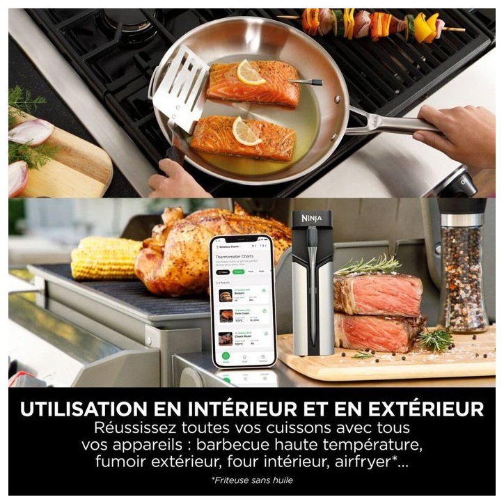 Thermosonde connectée NINJA - WP100EU - ProChef sans fil - Suivi Bluetooth/Wi-Fi - Pour cuisson et grill Thermosonde connectée NINJA - WP100EU - ProChef sans fil - Suivi Bluetooth/Wi-Fi - Pour cuisson et grill