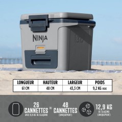 Glaciere roulante FrostVault - NINJA - Rigide - 28L - Grise