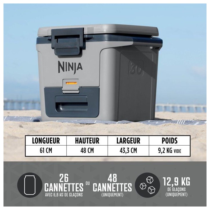 Glaciere roulante FrostVault - NINJA - Rigide - 28L - Grise