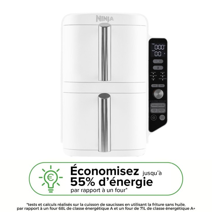 Friteuse sans huile NINJA - Double Stack XL SL400EUWH - Capacité 9,5L - 6 programmes de cuisson - Blanc - 2470W Friteuse sans huile NINJA - Double Stack XL SL400EUWH - Capacité 9,5L - 6 programmes de cuisson - Blanc - 2470W