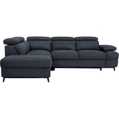 Canapé d'angle convertible - 5 places - NINA - Tissu Noir - Coffre -