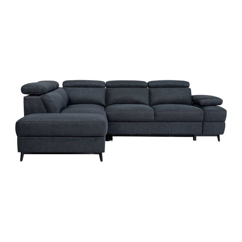 Canapé d'angle convertible - 5 places - NINA - Tissu Noir - Coffre -