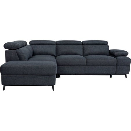 Canapé d'angle convertible - 5 places - NINA - Tissu Noir - Coffre -