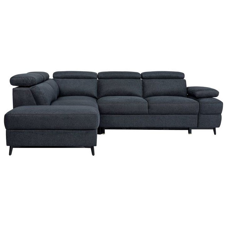 Canapé d'angle convertible - 5 places - NINA - Tissu Noir - Coffre - 255 x 208 x 73 cm
