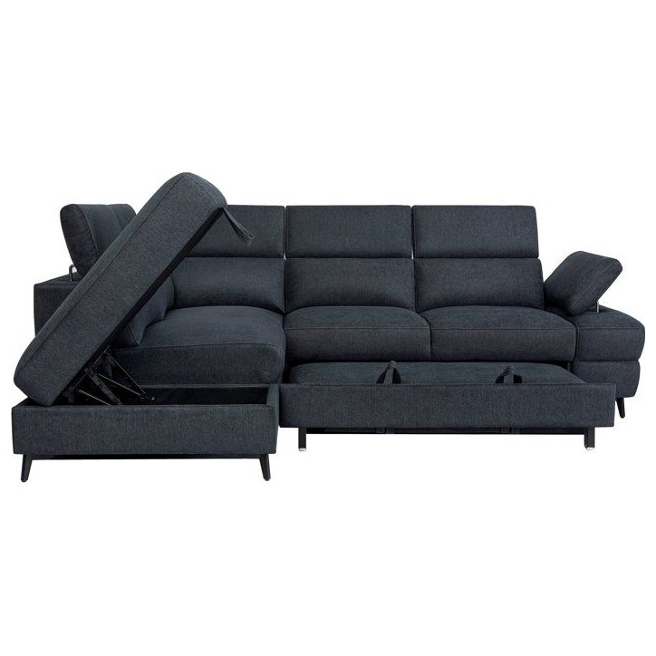 Canapé d'angle convertible - 5 places - NINA - Tissu Noir - Coffre - 255 x 208 x 73 cm
