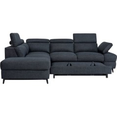 Canapé d'angle convertible - 5 places - NINA - Tissu Noir - Coffre -
