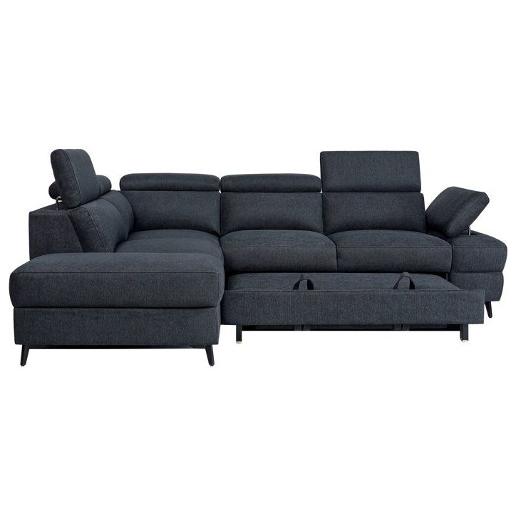 Canapé d'angle convertible - 5 places - NINA - Tissu Noir - Coffre - 255 x 208 x 73 cm