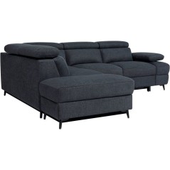 Canapé d'angle convertible - 5 places - NINA - Tissu Noir - Coffre -