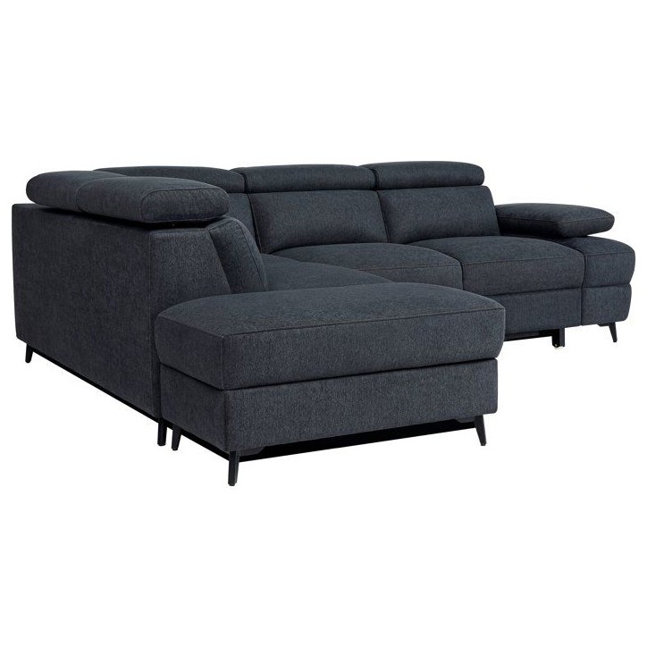 Canapé d'angle convertible - 5 places - NINA - Tissu Noir - Coffre - 255 x 208 x 73 cm
