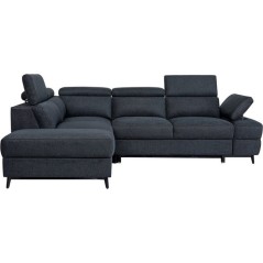 Canapé d'angle convertible - 5 places - NINA - Tissu Noir - Coffre -