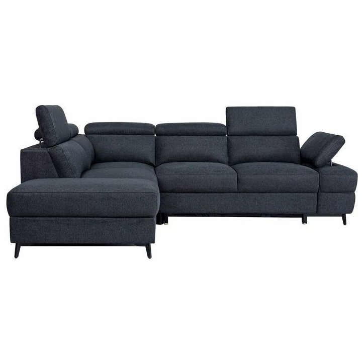 Canapé d'angle convertible - 5 places - NINA - Tissu Noir - Coffre - 255 x 208 x 73 cm