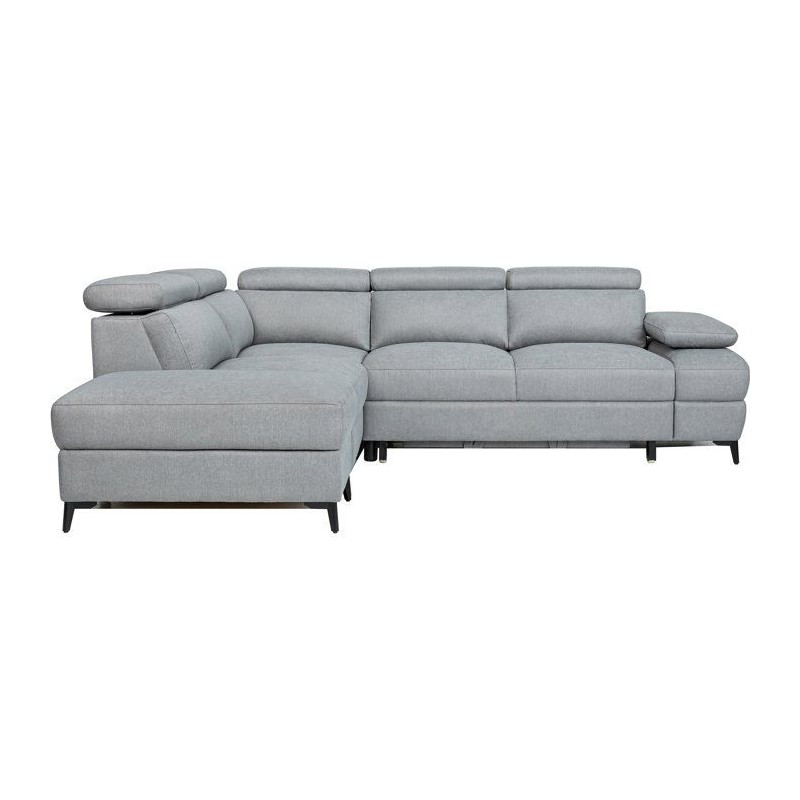Canapé d'angle convertible - 5 places - NINA - Tissu Gris - Coffre -