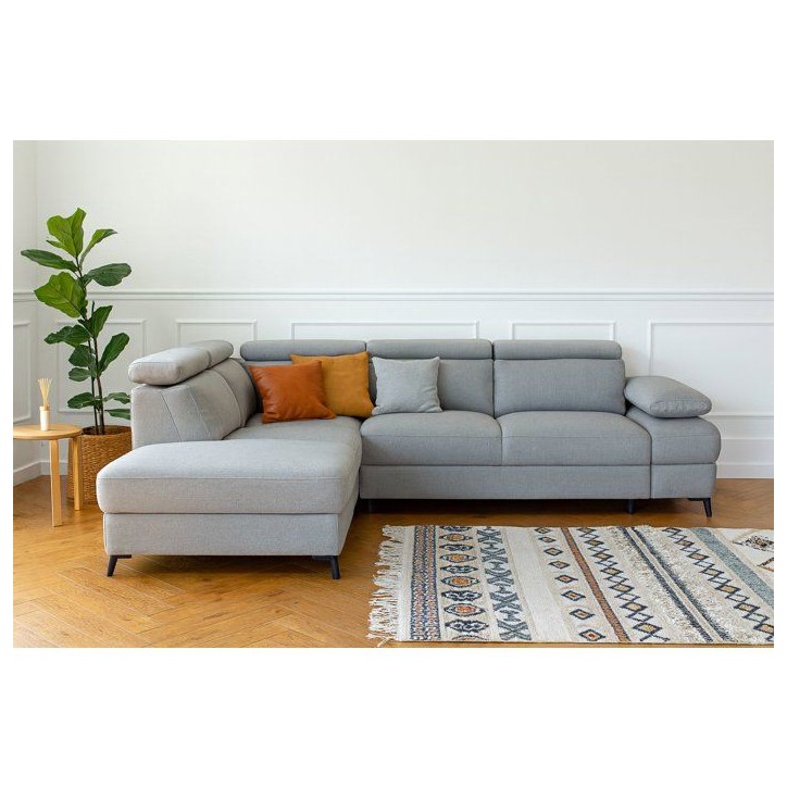 Canapé d'angle convertible - 5 places - NINA - Tissu Gris - Coffre - 255 x 208 x 73 cm Canapé d'angle convertible - 5 places - NINA - Tissu Gris - Coffre - 255 x 208 x 73 cm