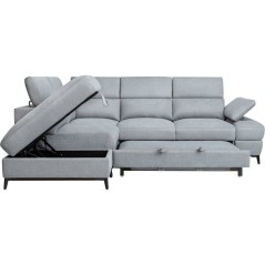 Canapé d'angle convertible - 5 places - NINA - Tissu Gris - Coffre -