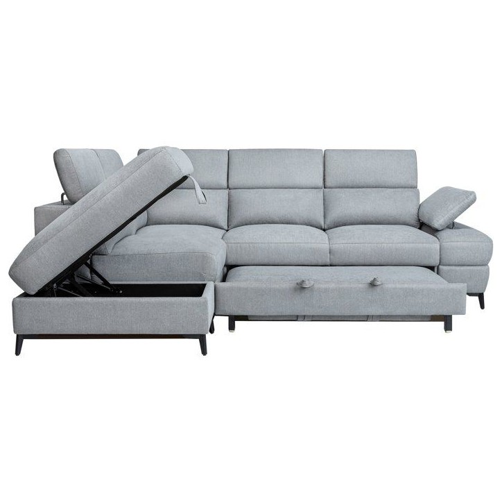 Canapé d'angle convertible - 5 places - NINA - Tissu Gris - Coffre - 255 x 208 x 73 cm Canapé d'angle convertible - 5 places - NINA - Tissu Gris - Coffre - 255 x 208 x 73 cm