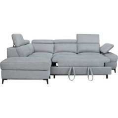 Canapé d'angle convertible - 5 places - NINA - Tissu Gris - Coffre -