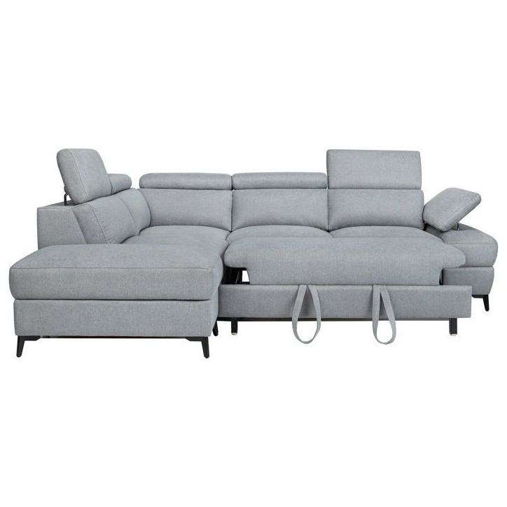 Canapé d'angle convertible - 5 places - NINA - Tissu Gris - Coffre - 255 x 208 x 73 cm Canapé d'angle convertible - 5 places - NINA - Tissu Gris - Coffre - 255 x 208 x 73 cm