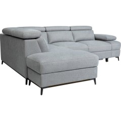 Canapé d'angle convertible - 5 places - NINA - Tissu Gris - Coffre -