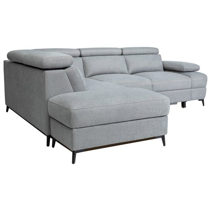 Canapé d'angle convertible - 5 places - NINA - Tissu Gris - Coffre - 255 x 208 x 73 cm Canapé d'angle convertible - 5 places - NINA - Tissu Gris - Coffre - 255 x 208 x 73 cm