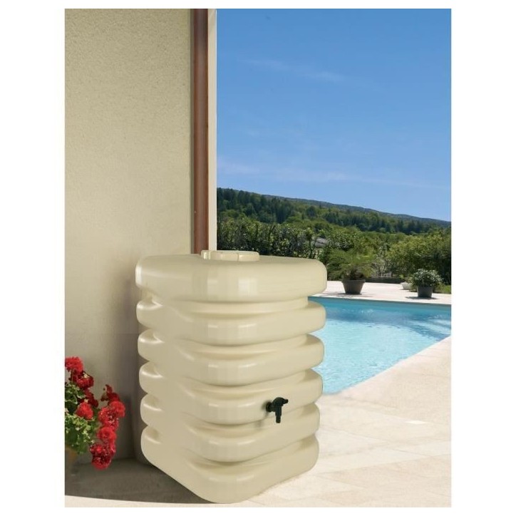 Récupérateur d'eau - BELLI - Cubique - 350 litres - Beige - Polyéthylene - 60x60x120 cm