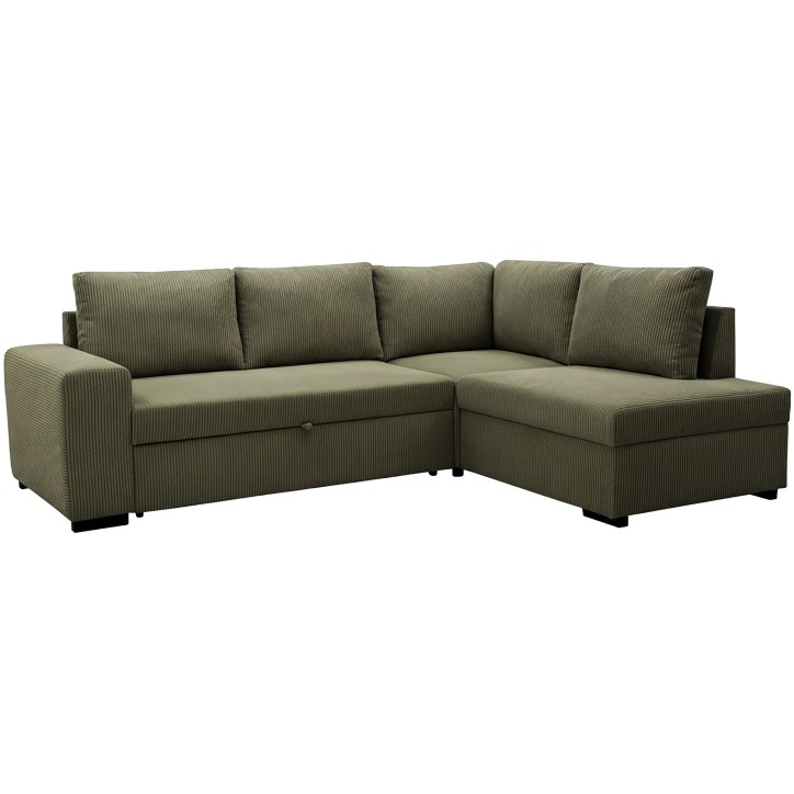 Canapé d'angle convertible réversible - 4/5 places - NIRVANA - Tissu velours cotelé Kaki - Coffre de rangement - 247 x 87 x 1 Canapé d'angle convertible réversible - 4/5 places - NIRVANA - Tissu velours cotelé Kaki - Coffre de rangement - 247 x 87 x 1