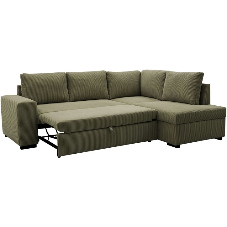 Canapé d'angle convertible réversible - 4/5 places - NIRVANA - Tissu velours cotelé Kaki - Coffre de rangement - 247 x 87 x 1 Canapé d'angle convertible réversible - 4/5 places - NIRVANA - Tissu velours cotelé Kaki - Coffre de rangement - 247 x 87 x 1