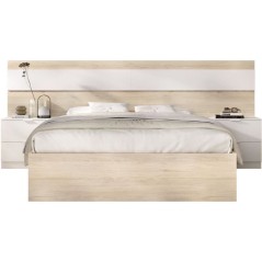 Lit adulte avec chevets intégrés NIZA - 160 x 200 cm - Chene naturel