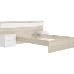 Lit adulte avec chevets intégrés NIZA - 140 x 190 cm - Chene naturel