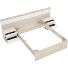 Lit adulte avec chevets intégrés NIZA - 140 x 190 cm - Chene naturel