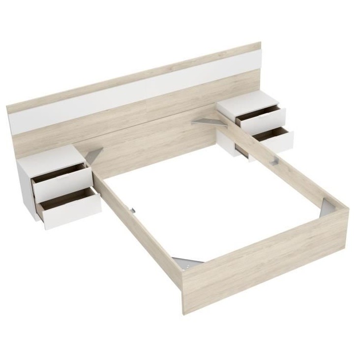 Lit adulte avec chevets intégrés NIZA - 140 x 190 cm - Chene naturel / Blanc Lit adulte avec chevets intégrés NIZA - 140 x 190 cm - Chene naturel / Blanc