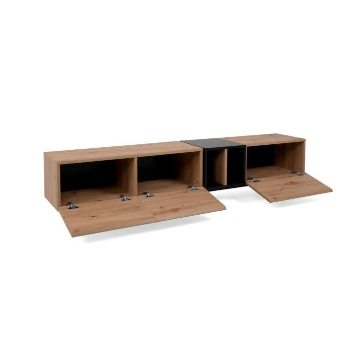 Meuble TV 3 abattants - Décor chene et noir - L 195 x P 37 x H 48 cm - NOLA Meuble TV 3 abattants - Décor chene et noir - L 195 x P 37 x H 48 cm - NOLA