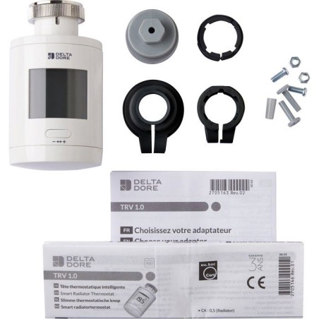 Tete Thermostatique TRV 1.0 et adaptateurs - Delta Dore - TRV 1.0 Adapt - Chauffage connecté - Programmation - Contrôle vocal