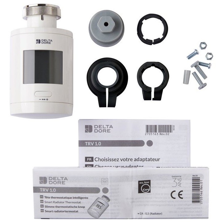 Tete Thermostatique TRV 1.0 et adaptateurs - Delta Dore - TRV 1.0 Adapt - Chauffage connecté - Programmation - Contrôle vocal Tete Thermostatique TRV 1.0 et adaptateurs - Delta Dore - TRV 1.0 Adapt - Chauffage connecté - Programmation - Contrôle vocal